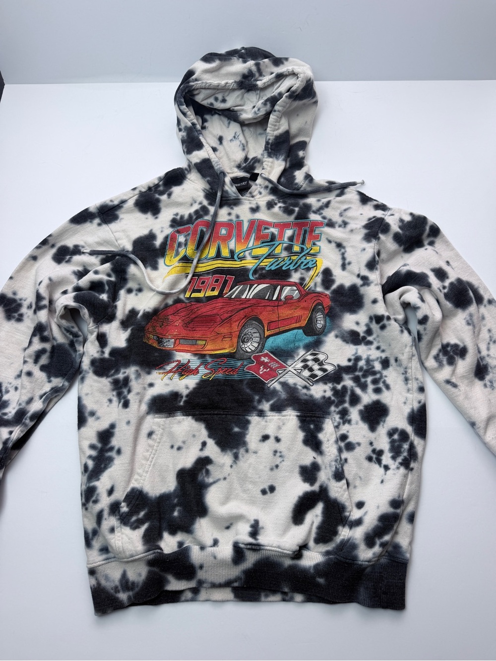 Chemistry Corvette Turbo 1981 Hoodie Mens M Tie Dye Graphic Pullover Racing Car